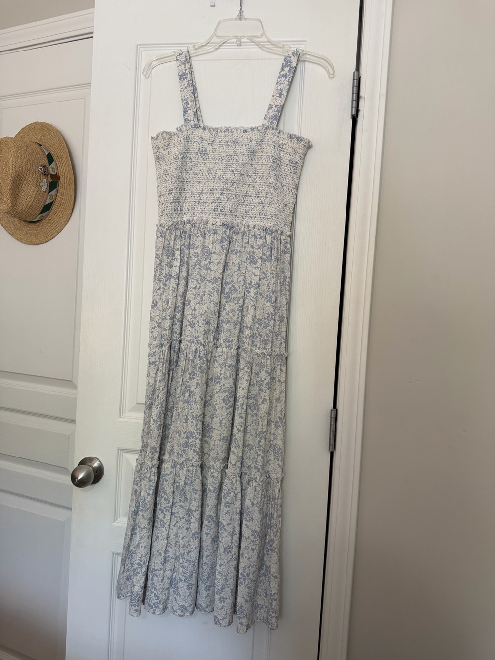 Altard State blue/white floral smocked nap dress maxi dress, size M